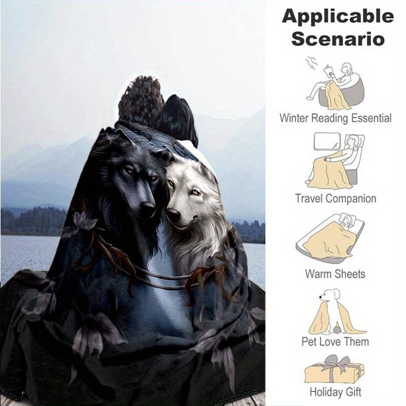 Black and White Wolf Blanket Artistic Couple Design Soft Fleece Throw Pet Lover Gift for Animal Enthusiasts Home Decor Cozy