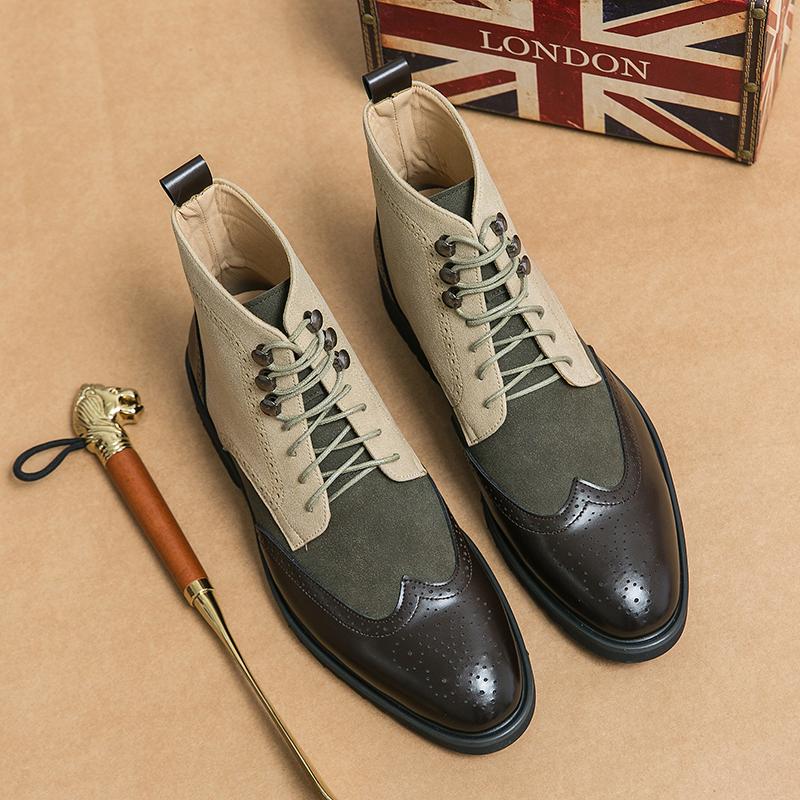 Genuine Leather Mens Chelsea Boots Formal Leather Oxfords Boots Dress Business Footwear Fashion Male Ankle Boots High Top Botas