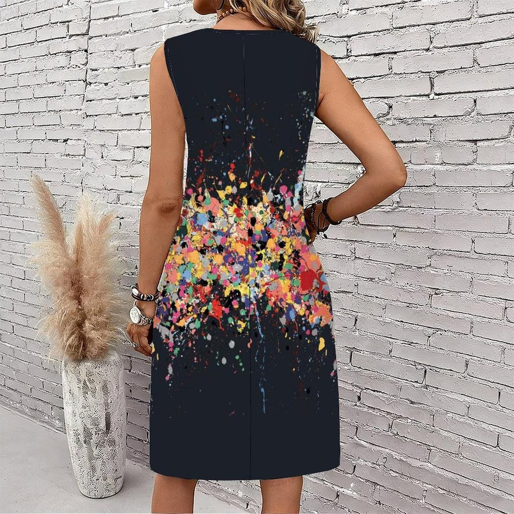 Plus Size V Neck Sleeveless Green Bamboo Valley Brook Print For Elegant Summer Daily Outfit