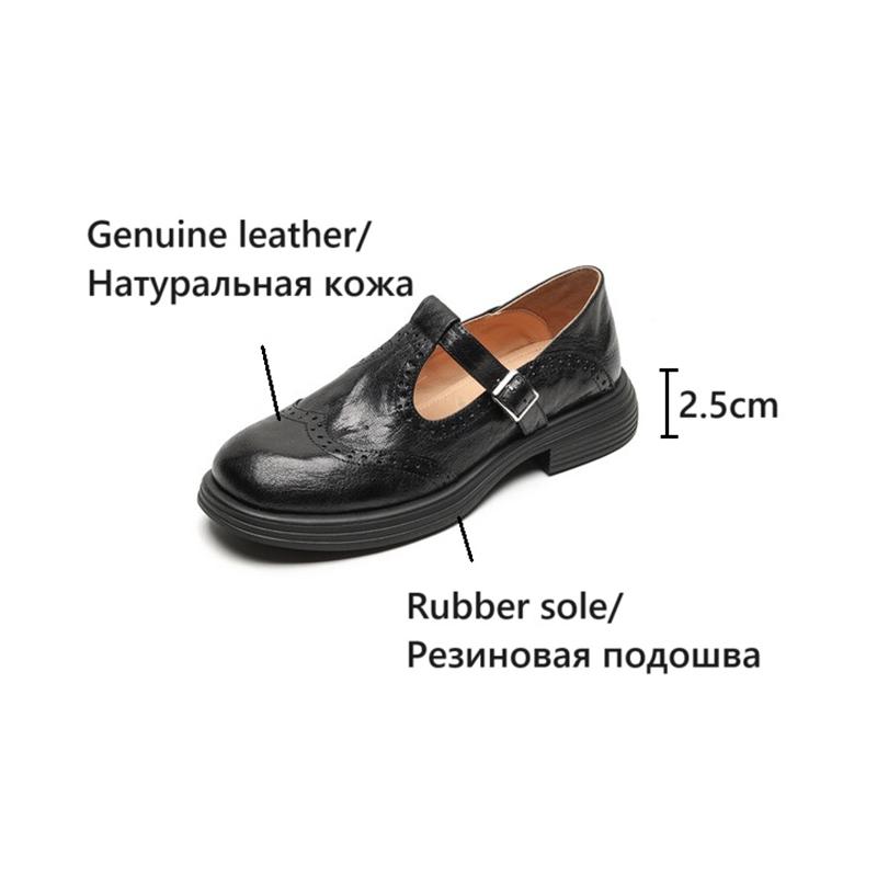 Fashion NEW Autumn/Spring Women Pumps Round Toe Chunky Heel Shoes Genuine Leather Shoes for Women Hollow Mary Janes Black Handmade Shoes