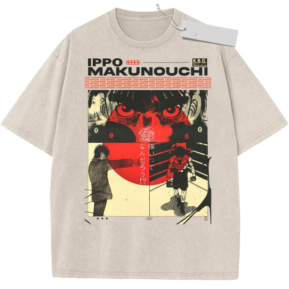 Manga Hajime no Ippo T Shirt Don't Give Up Printed T-shirt Washed Oversized Tshirt For Men‘s Clothing Summer Cotton Tees Tops