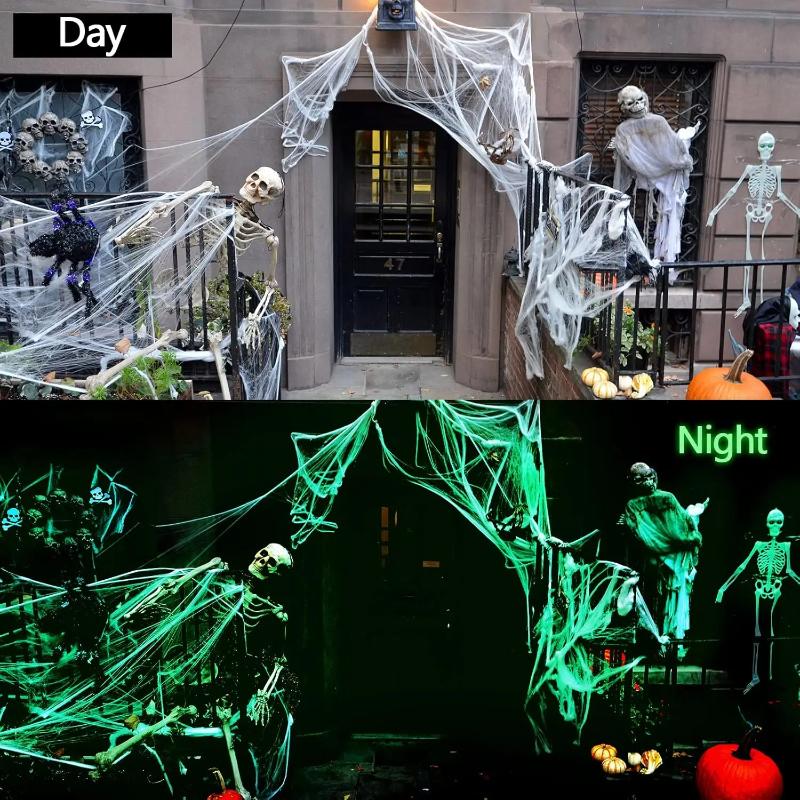 2027 Halloween Decor Halloween Glowing Spider Webs with Luminous Cobweb and Spiders for Haunted House, Horror Room Decor Props