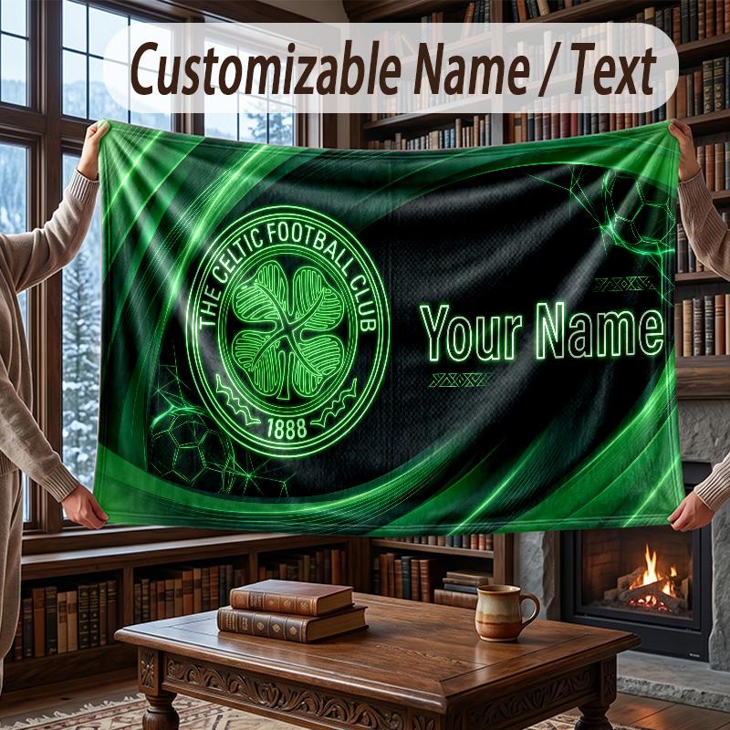 Custom Name Flannel Throw Blanket Celtic FC Pattern Warm Home Decoration