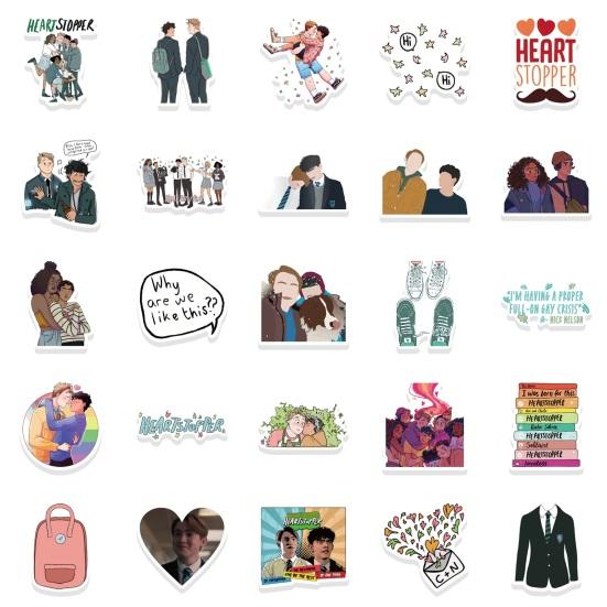 50 Stück Graffiti-Aufkleber Mehrzweck Dekorativ Wasserdicht Heartstopper Aufkleber Gepäck Laptop Aufkleber für Skateboard