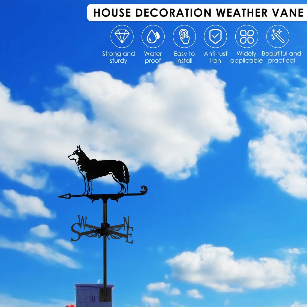 Dog Weather Vane Metal Animal Weathervanes Decoration Creative Vintage Dog Weathervanes Heavy-Duty Black Dog Wind Direction