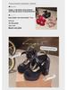 Mary Jane Women's High Heels, 2025 Autumn Collection: Shallow Wedding Shoes with French Cross Strap and Thick Heel.