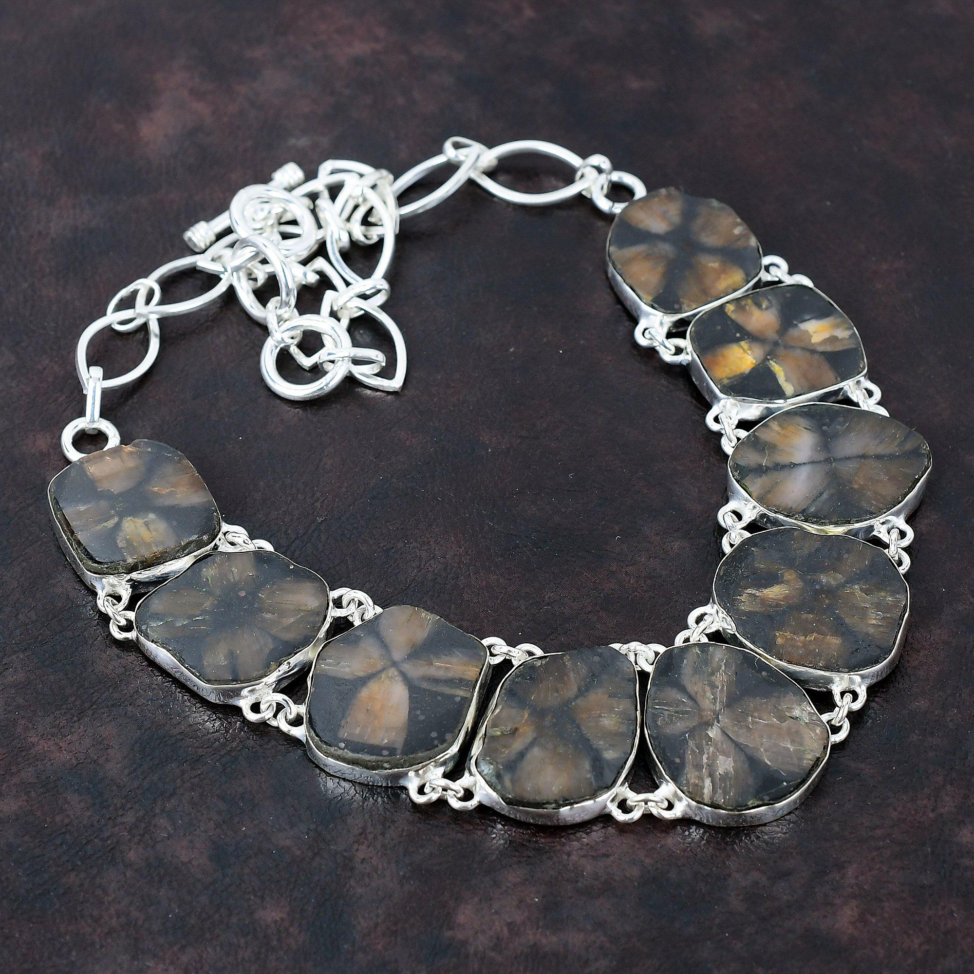 

Ожерелье с хиастолитом, ожерелье с драгоценными камнями, ожерелье из стерлингового серебра 925 пробы, ювелирные изделия с хиастолитом, регулируемая цепочка, ожерелье, ожерелье ручной работы для подарка Adjustable