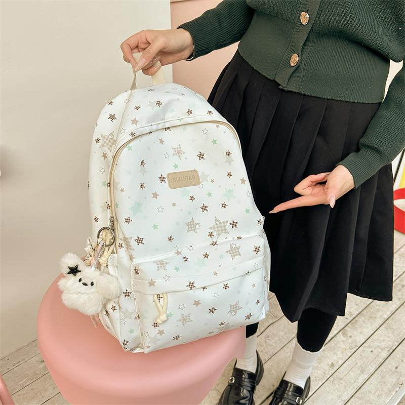 Star Print Large Capacity Backpack Grade 3-6 Student Schoolbag