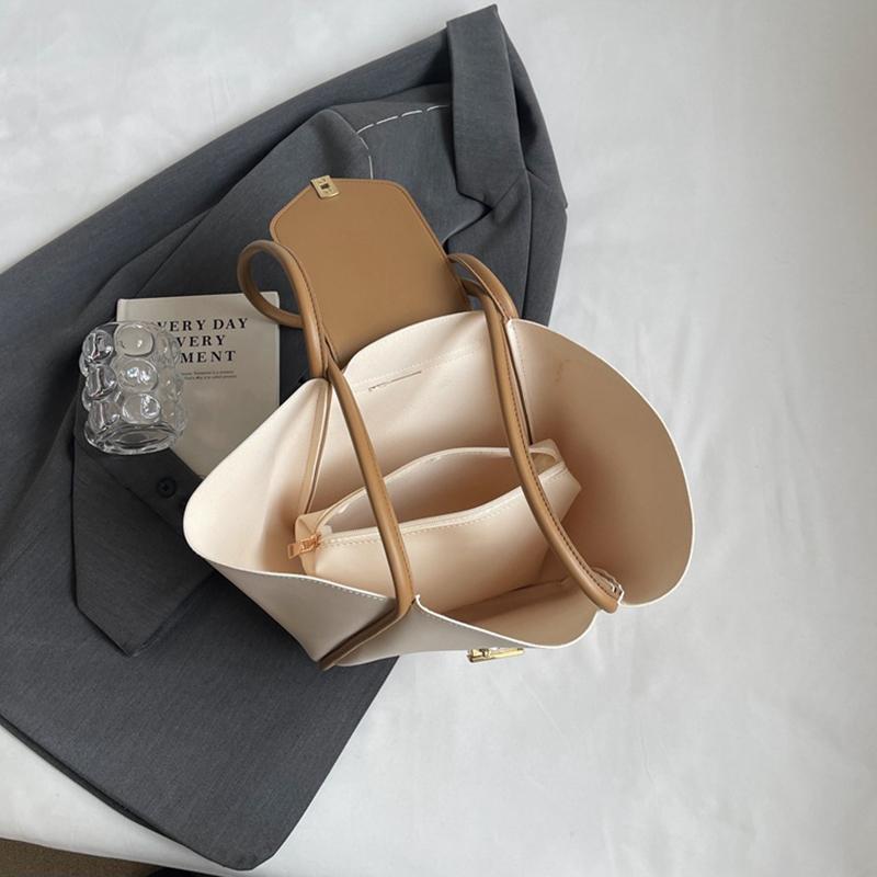 Yogodlns Designer-Edit Large Tote Bag Trendy Lock Detail Satchel, Chic Underarm Purse for Women, Minimalist Crossbody & Work Bag