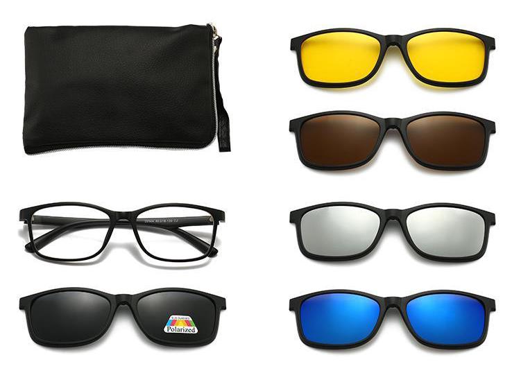 Clip-on Glasses Set: Includes 5 Polarized Lenses, Compatible with Myopia TR90 Retro Magnetic Sunglasses