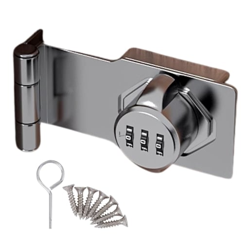 

Hiro World Trade Door Lock, 3-Digit Combination, Anti-Theft Lock, Room Key, Postbox Key, Auxiliary Lock (L-Shaped Silver)