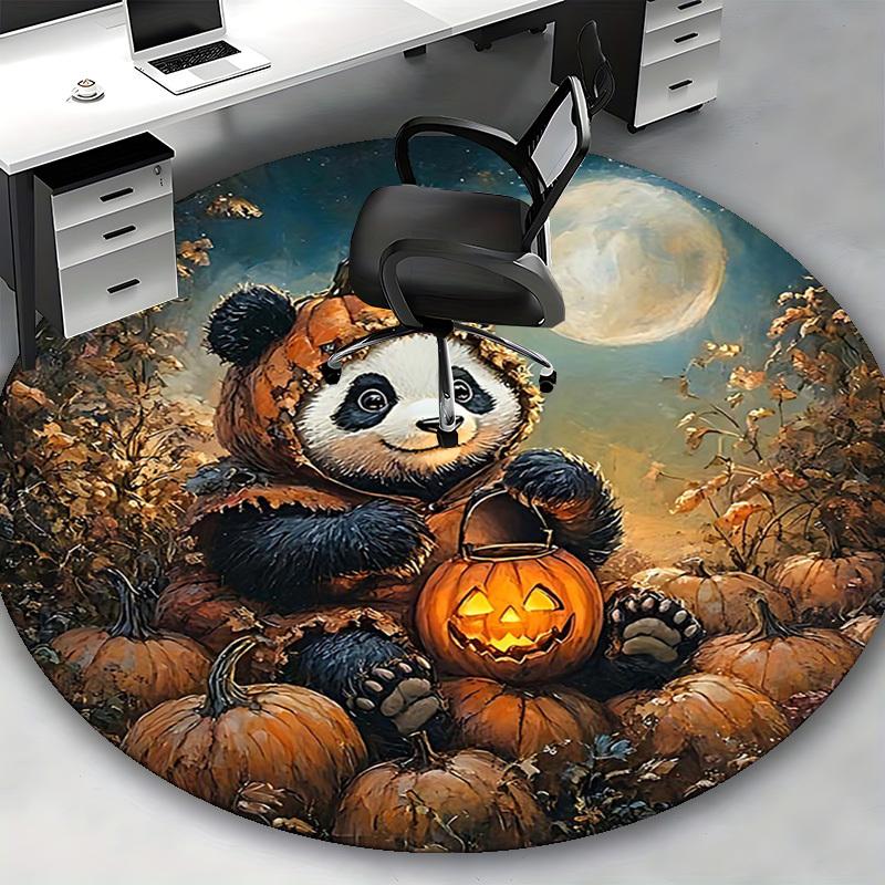 1pc Halloween Pumpkin Panda Round Carpet Office Chair Mat, Non Slip Rug for Home Decor, Gift, Office, Living Room, Bedroom