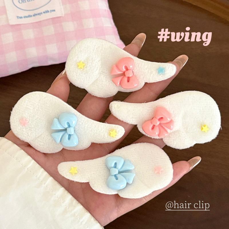 2Pcs Cute Plush Wing Hair Clips Kawaii Star Bow Decor Hair Pins Sweet Angel Wing Headwear Hairclip Ornaments Hair Accessories