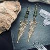 Natural Green Jade Leaf Earrings - Pagan Bronze Shaman Celt Viking Style