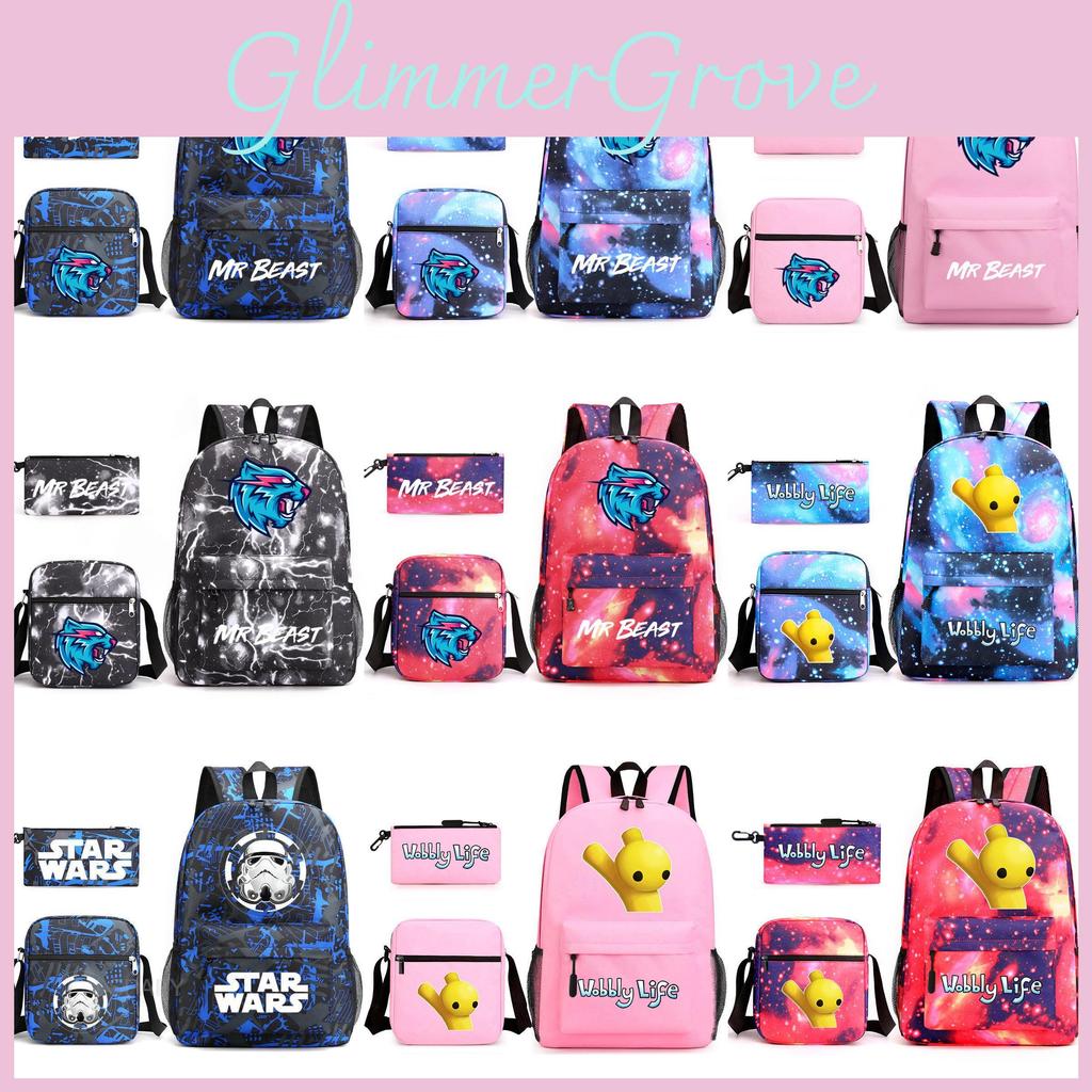 Stylish Mr Beast Lightning Cat Three Piece Bag Set Ideal For Kids In School Activities