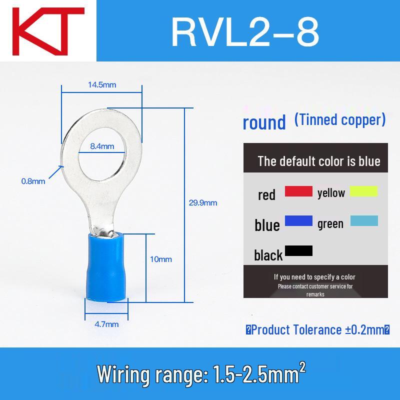 Kaisheng Round Pre-insulated Copper Crimp Terminals (RV2 Series)