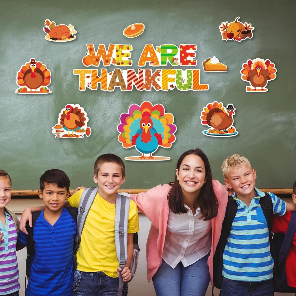 Fancy Land Thanksgiving Bulletin Board Decorations for Classroom Turkey Fall Pumpkin Cutouts Set for Autumn Harvest School Chalkboard Wall Door Decor