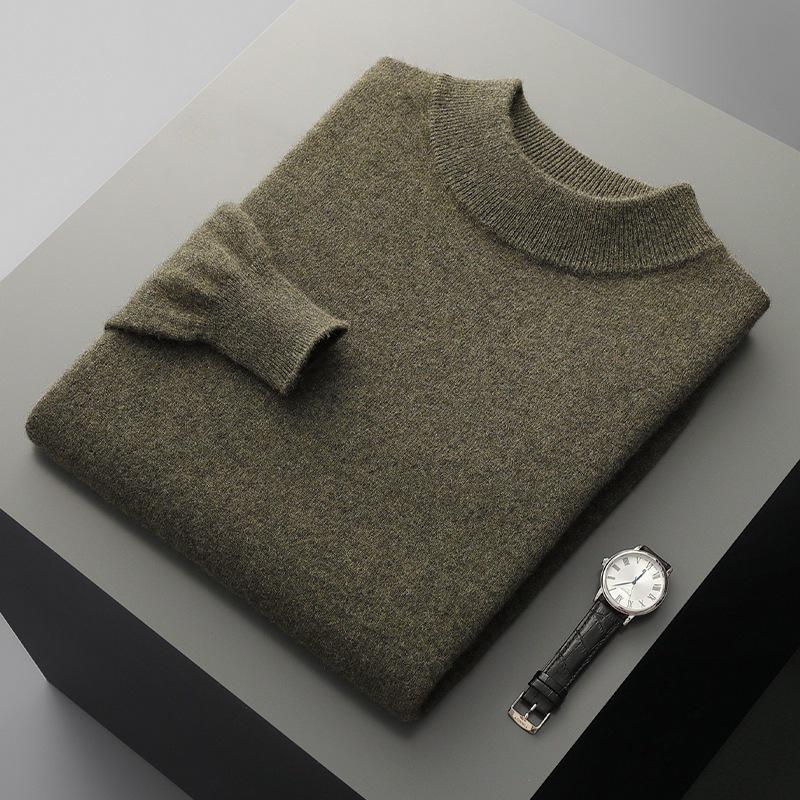 Men's Half-High Collar Wool Sweater - Thin, Warm Knitwear for Autumn/Winter