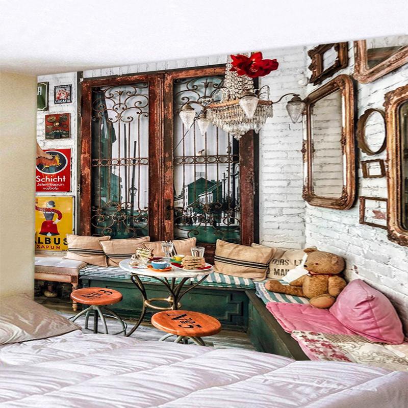 Fereastră tridimensională, peisaj naturii, agățat pe perete, tapiserie, decorare artistică, perdea suspendată pentru dormitor, sufragerie, decorare