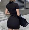 Slim Fit Short Dress High Collar Solid Color Short Sleeves Versatile Fashion Temperament