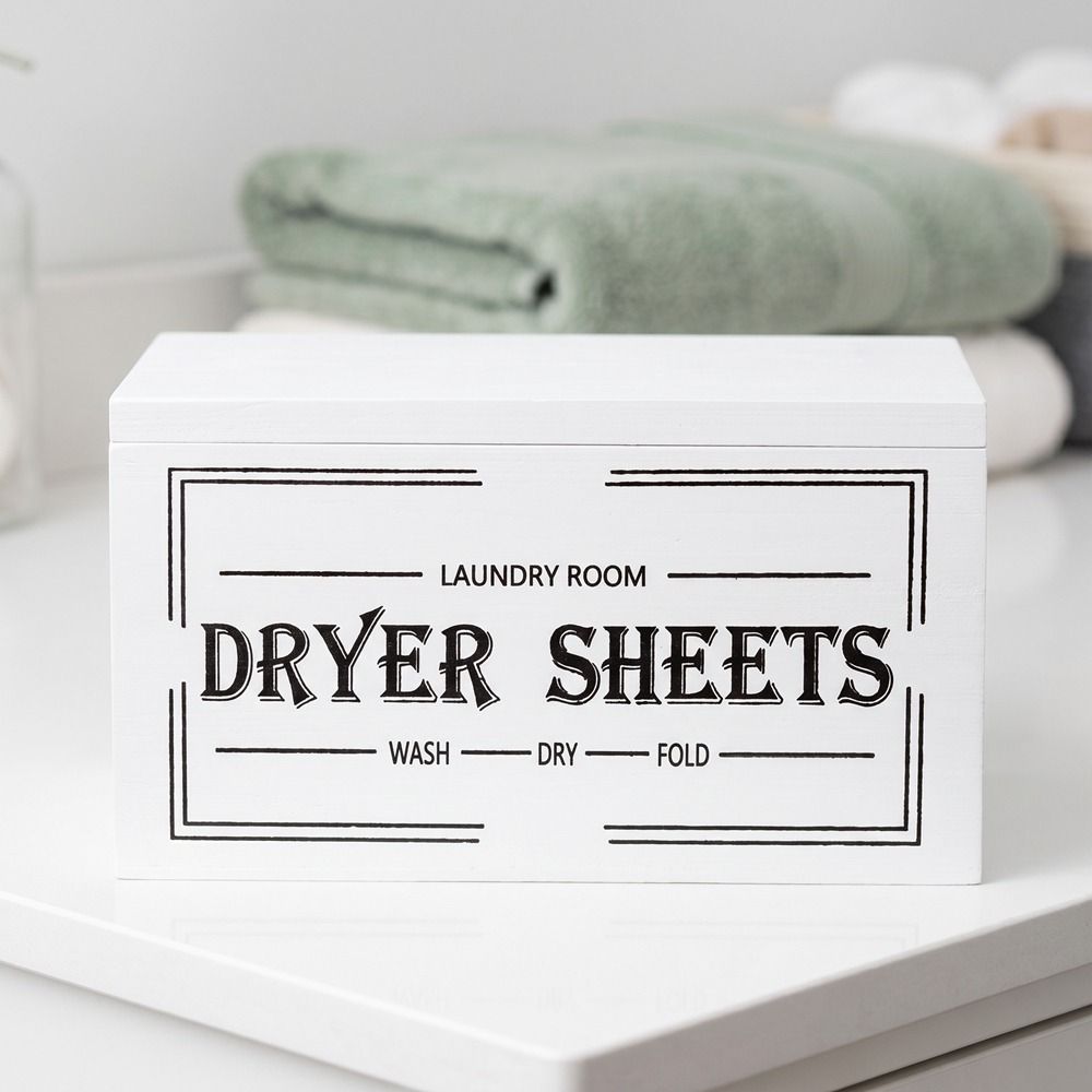 Wooden Dryer Sheet Dispenser Large Capacity Rustic Softener Sheets Dispenser Dust-proof with Lid Laundry Organizer Laundry Room