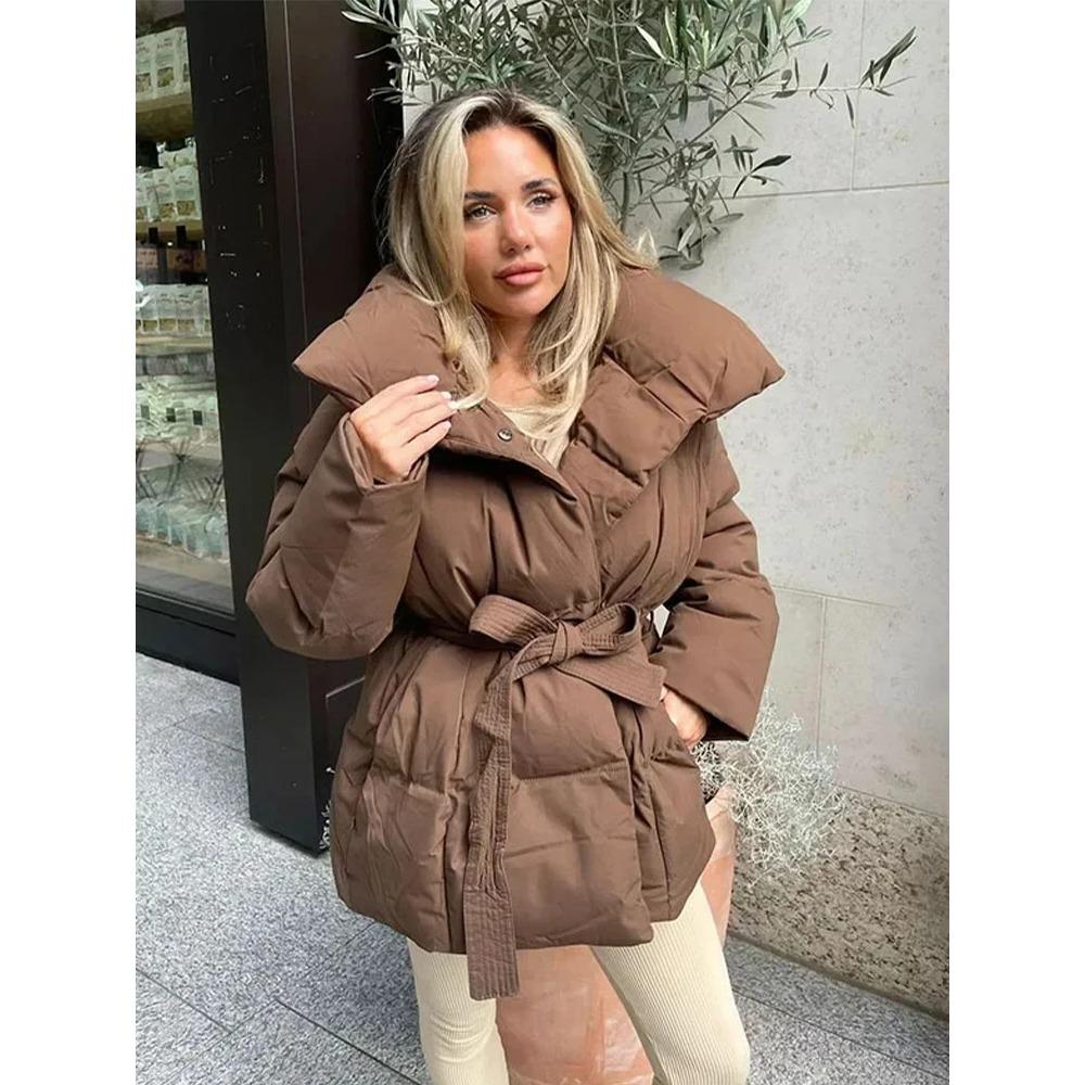 

Женские однотонные утепленные хлопковые куртки, повседневное пальто с воротником-стойкой на молнии, с длинными рукавами и шнуровкой, со съемным капюшоном, зимняя теплая верхняя одежда для леди L