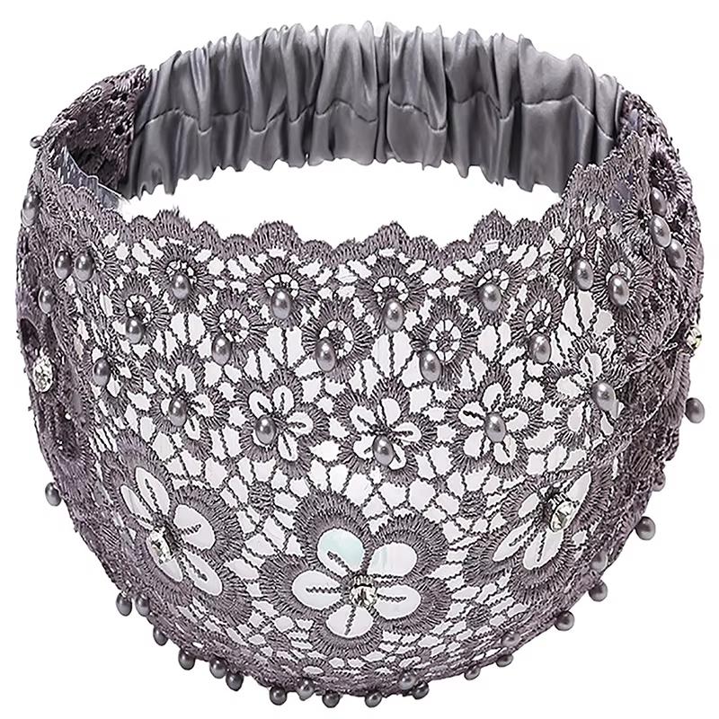 Floral Lace wide-brimmed hair band with beads for women, suitable for cute and casual vintage headbands