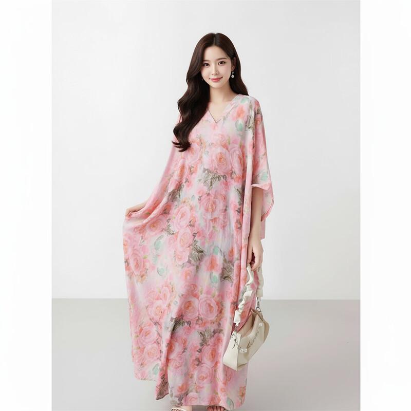 Aiyilian Retro Printed Loose Summer Dress M