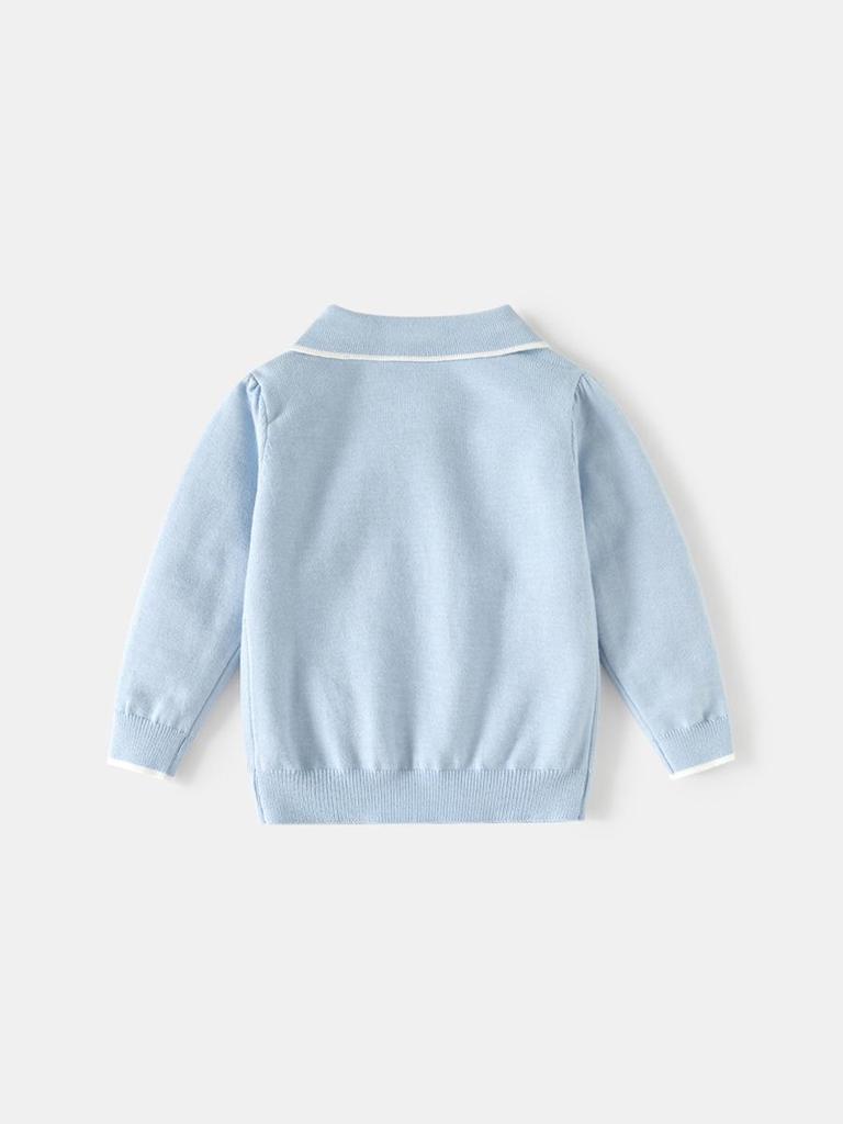Girls' Korean Style Knit Polo Collar Sweater Pullover - Solid Color, Versatile Half-Button Design