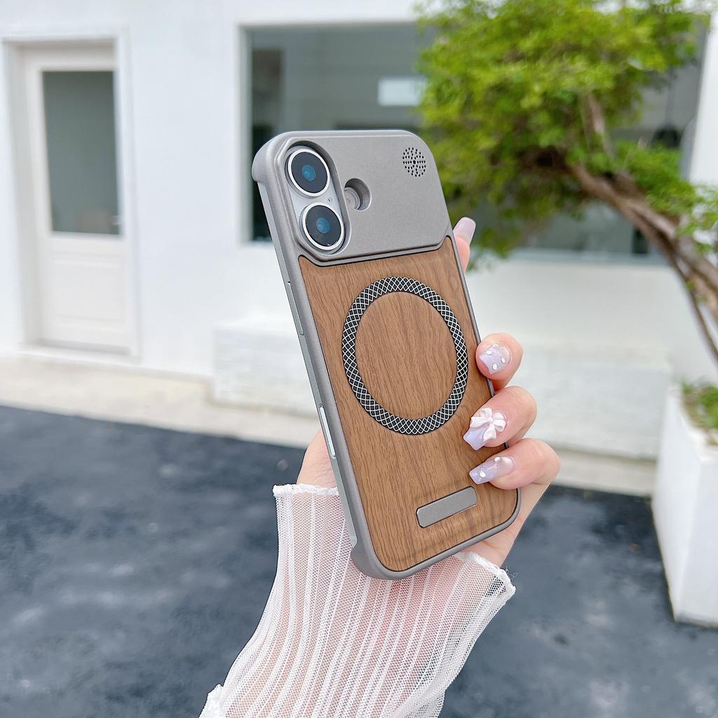 Luxury Wood Grain Magnetic Leather Phone Case For IPhone16 15 14 13 12 Pro Max Wireless Charging Anti Drop Protect Cover Fundas
