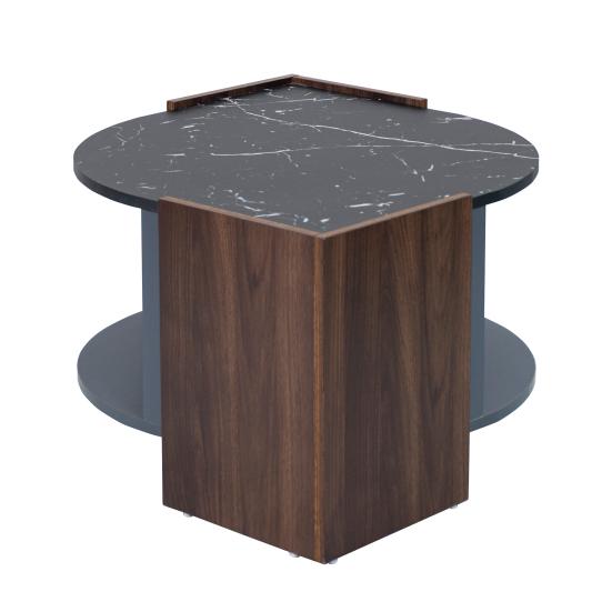 Double Layer Coffee Table Table Structured Made of Marble Dining Walnut in Contrasting Colors Living Room with Unique Lines Tea