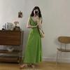 French Lotus Leaf Edge Green Floral Suspender Dress Children's Summer New Seaside Vacation Beach Dress