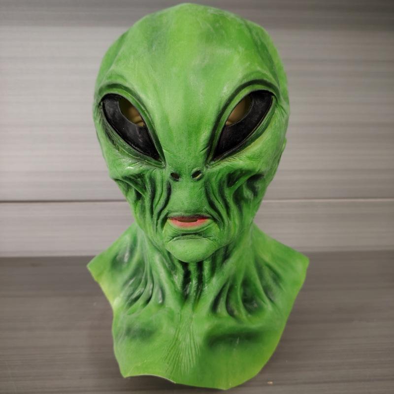 Latexová maska hlavy mimozemšťana, Halloweenský horor a vtipný sváteční kostým, cosplay, úniková hra, strašidelný dům
