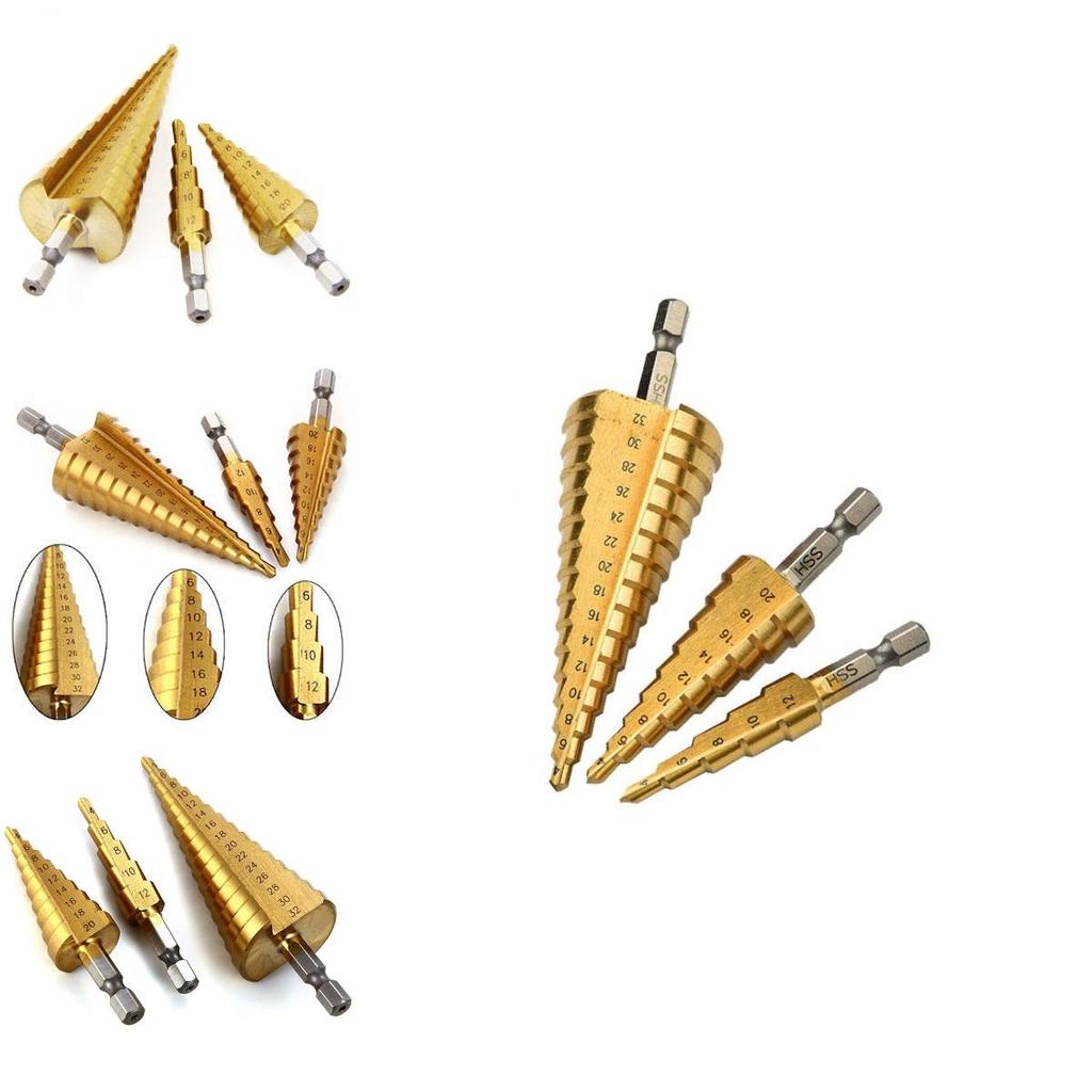High-quality 3 Pcs 4-12/20/32mm Large Hss Steel Step Cone Drill Titanium Bit Hole Cutter Set For Exceptional Cutting Performance