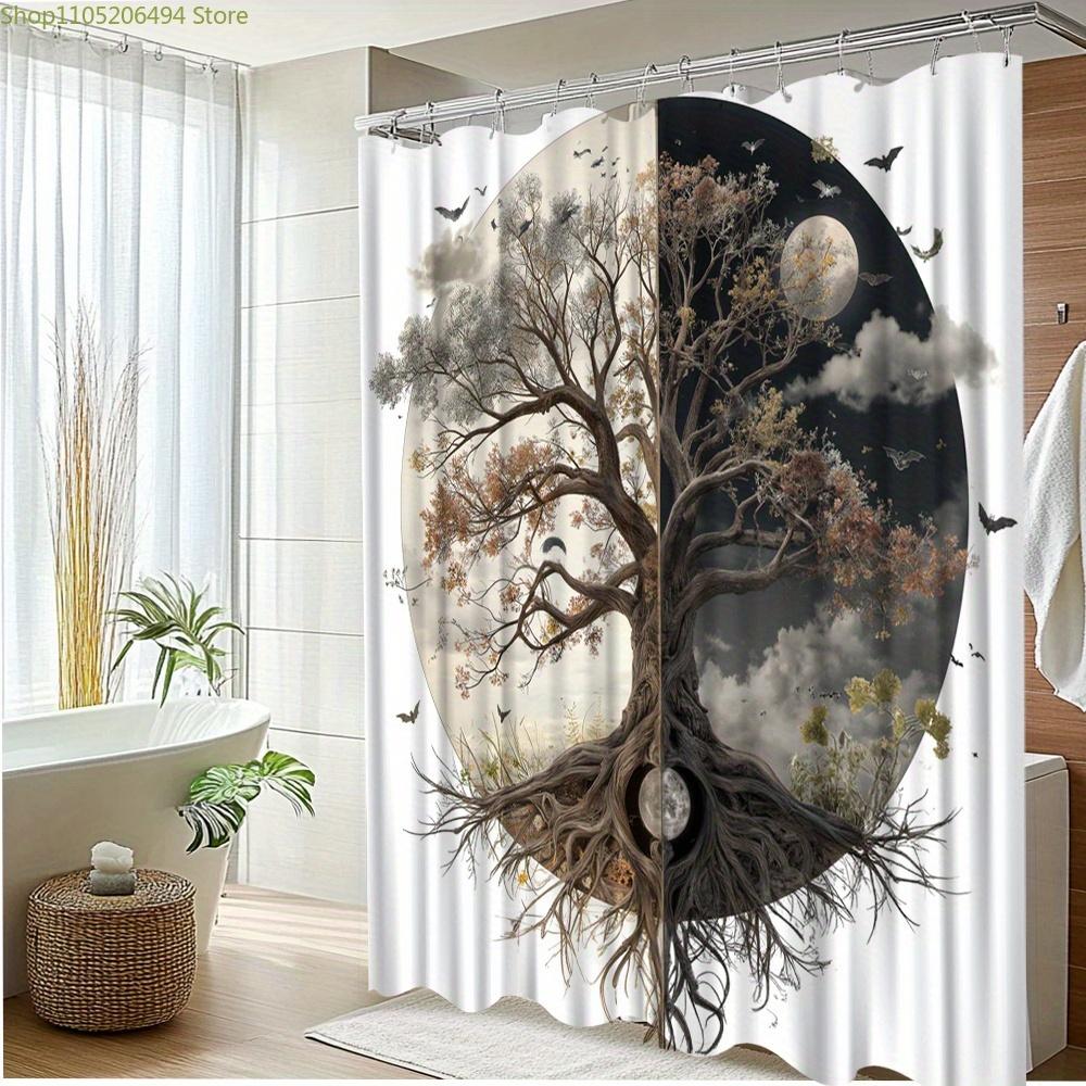 1pc Nature Tree of Life Shower Curtain 70.8x70.8 Inches Bathroom Decor with 12 Hooks