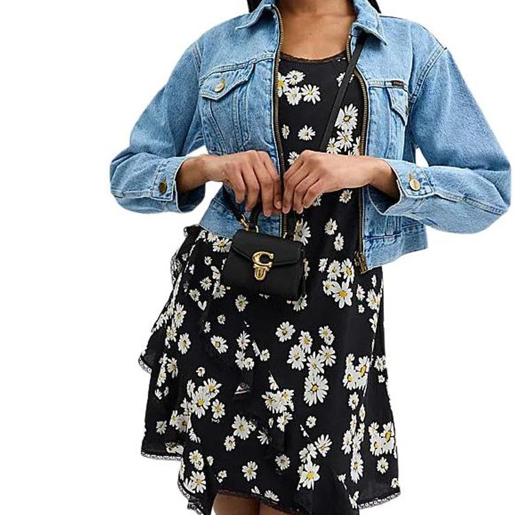 Coach Sammy 12 Metal Logo Lock Closure Detachable Shoulder Strap Leather Crossbody Handbag Mini Women handbag Black CR504-B4BK
