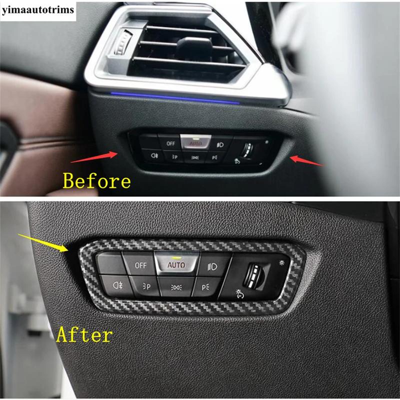 Head Light Lamp Switch Frame Decoration Cover Sticker Trim Carbon Fiber Accessories Interior For BMW 3 Series G20  - 2024