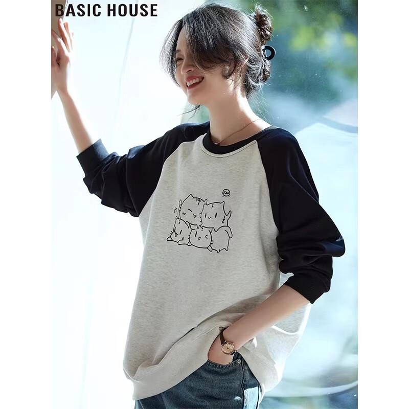 Basic House Women s Colorblock Raglan Long-Sleeve Sweatshirt M