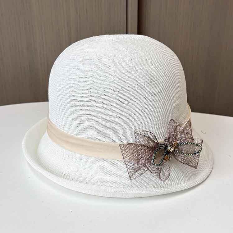 New handmade bow decoration crimped sun hat women's elegant top hat spring and summer light sun hat