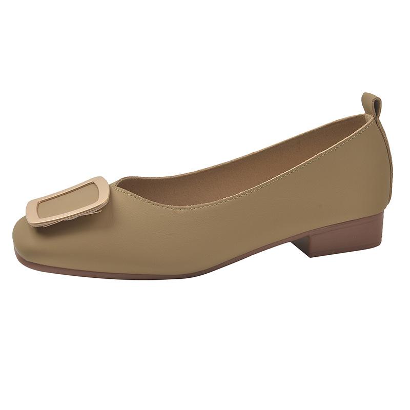 

Doudou женские осенние новые универсальные ленивые туфли-лодочки с металлической пряжкой, квадратным носком, мягкой подошвой и мягким верхом 40 хаки