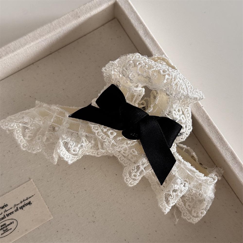 Elegant Pearl Bow Lace Hair Clip Claw - White Temperament Style