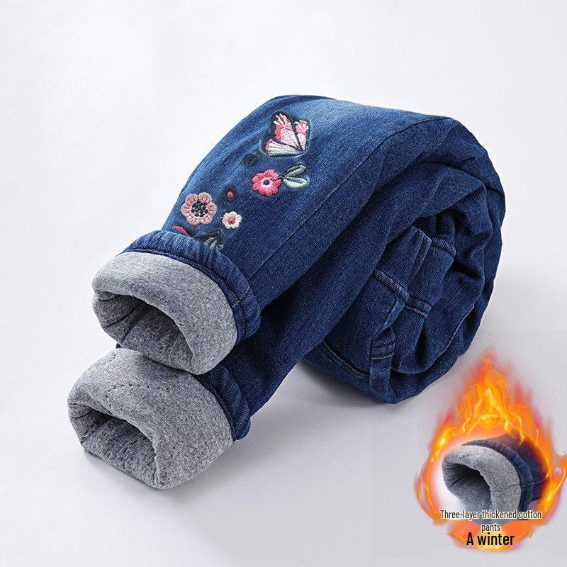 Girls' Winter Fleece-Lined Quilted Jeans - Thick, Warm, Fashionable Outerwear.