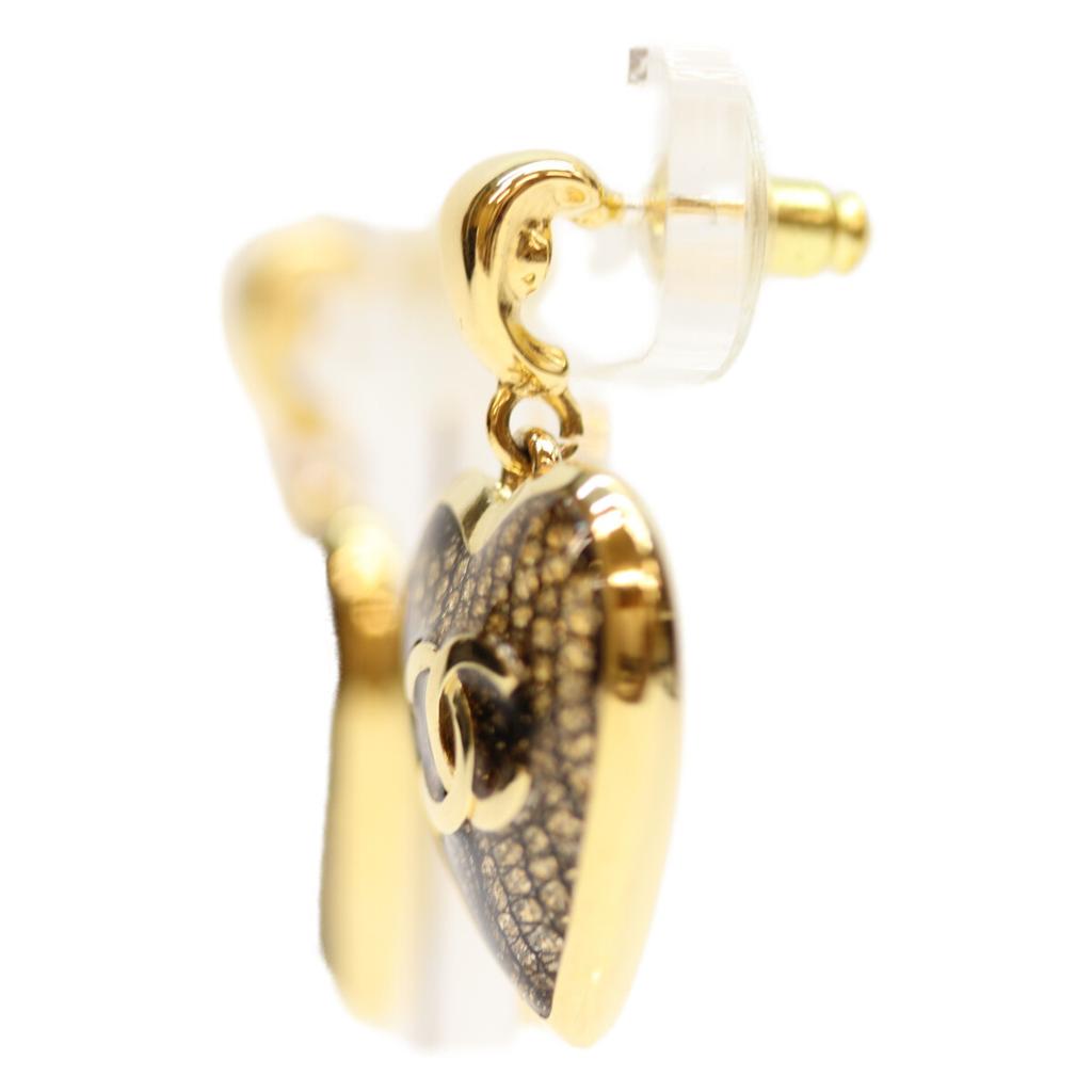 Chanel C24K Gold Black Heart Lace Design CC Logos Earrings Earring goldUsed