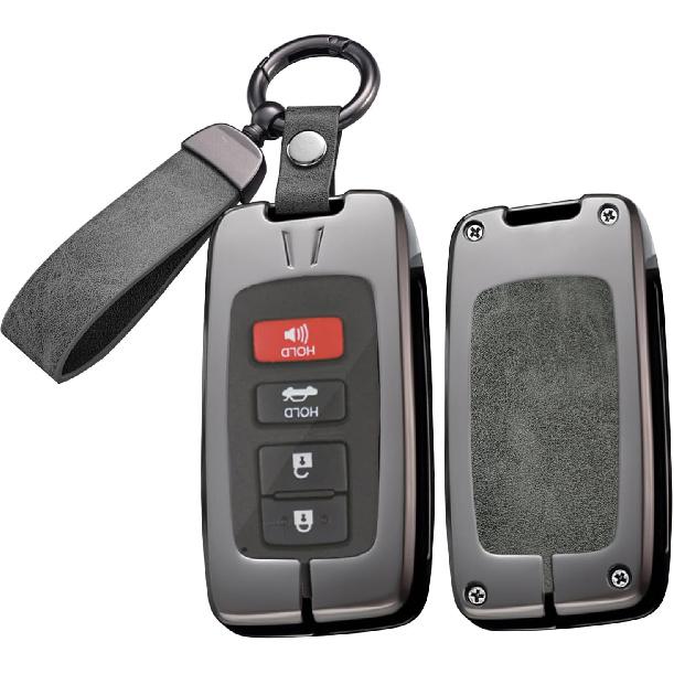 SANRILY Metal Leather 2/3/4 Button Smart Key Fob Cover for Toyota Tacoma 2023 2022 Avalon Camry Corolla RAV4 Highlander Sequoia 2021 Tundra 4Runner