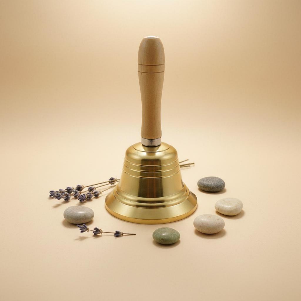 Wooden Handle Bell Polished Finish Brass Hand Bell Music Accessory Sturdy Cue Tool Easy to Clean for Classroom