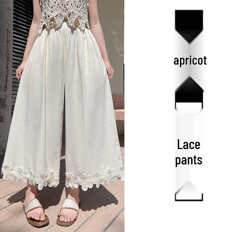 

Petite Women s Wide-Leg Floral Patchwork Pants - Mori Style, Casual Summer Drape XL 131-145 lbs