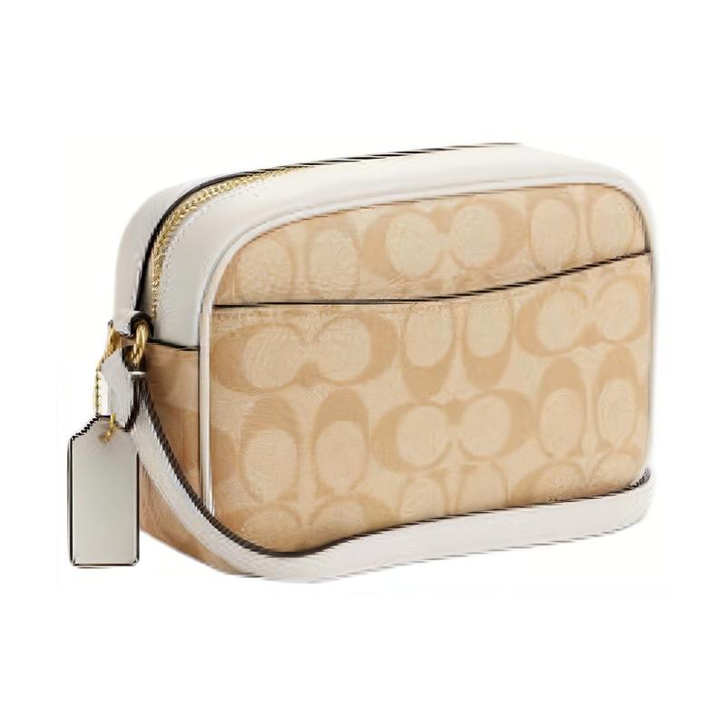 Coach Crossbody Bag Jamie 21 Classic Old Flower Gold Label Hardware Buckle Zipper Canvas and Leather Shoulder Small Size Women's Light Khaki Color