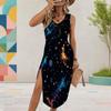 Women Plus Size Sleeveless U Neck Leaf Print Tank Dress High Side Slit Midi Dress