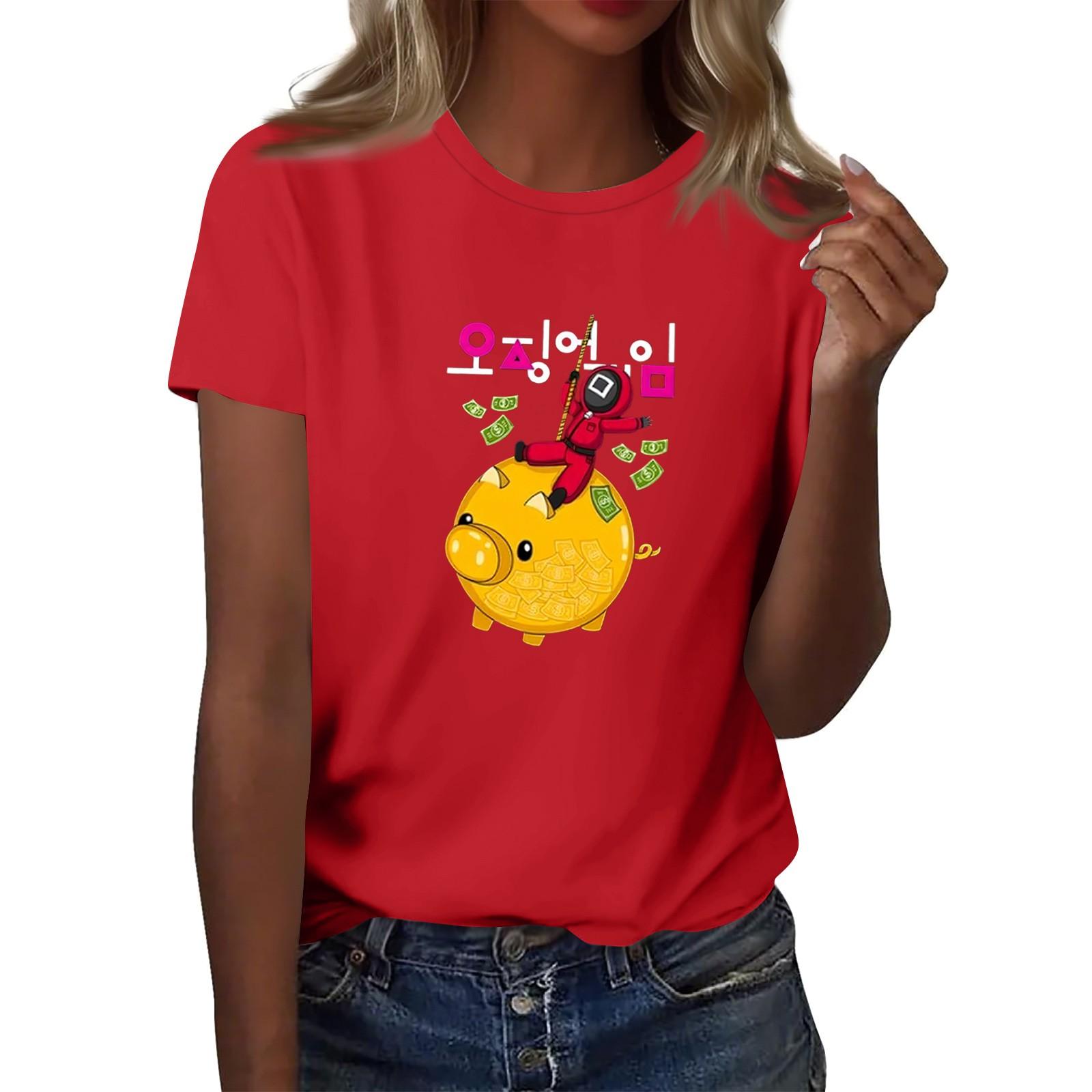 

Жіноча футболка з круглим вирізом, з принтом, з короткими рукавами L червоний