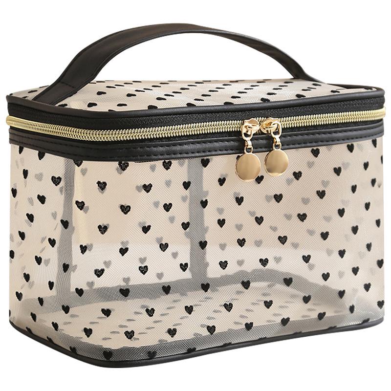 Runhui Heart Flocking Cosmetic Bag - Large Capacity Travel Makeup Organizer